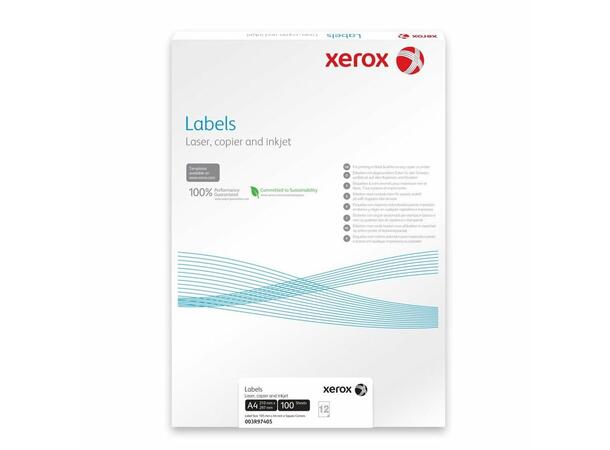 Etikett Xerox for laser og ink-jet 105 x 37 mm. 16 etiketter pr ark (100) 